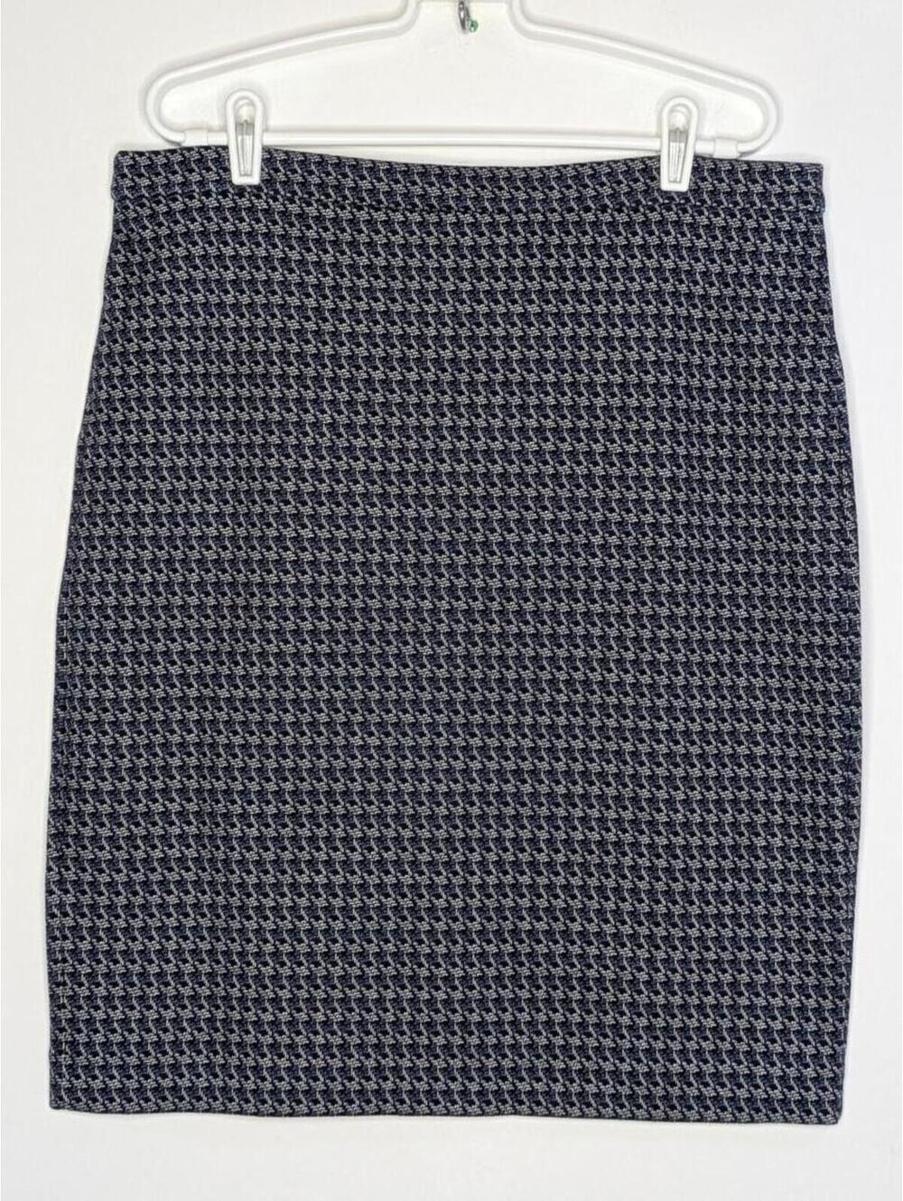 Banana Republic Factory Blue White Black Houndstooth Cotton Blend Skirt 14